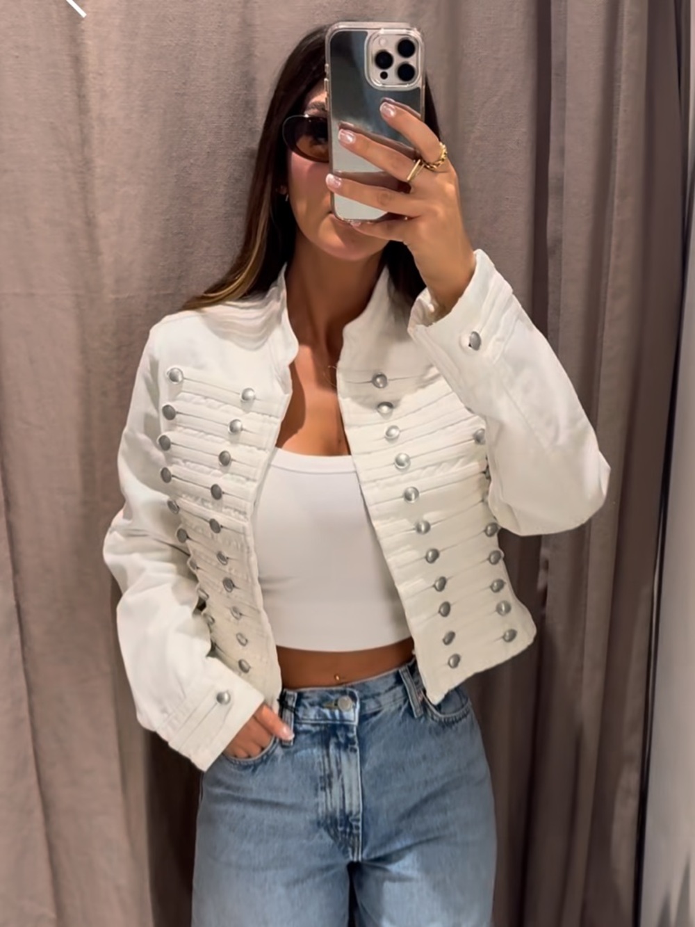 ZARA NWT TRF Fitted Button Military Denim Jacket